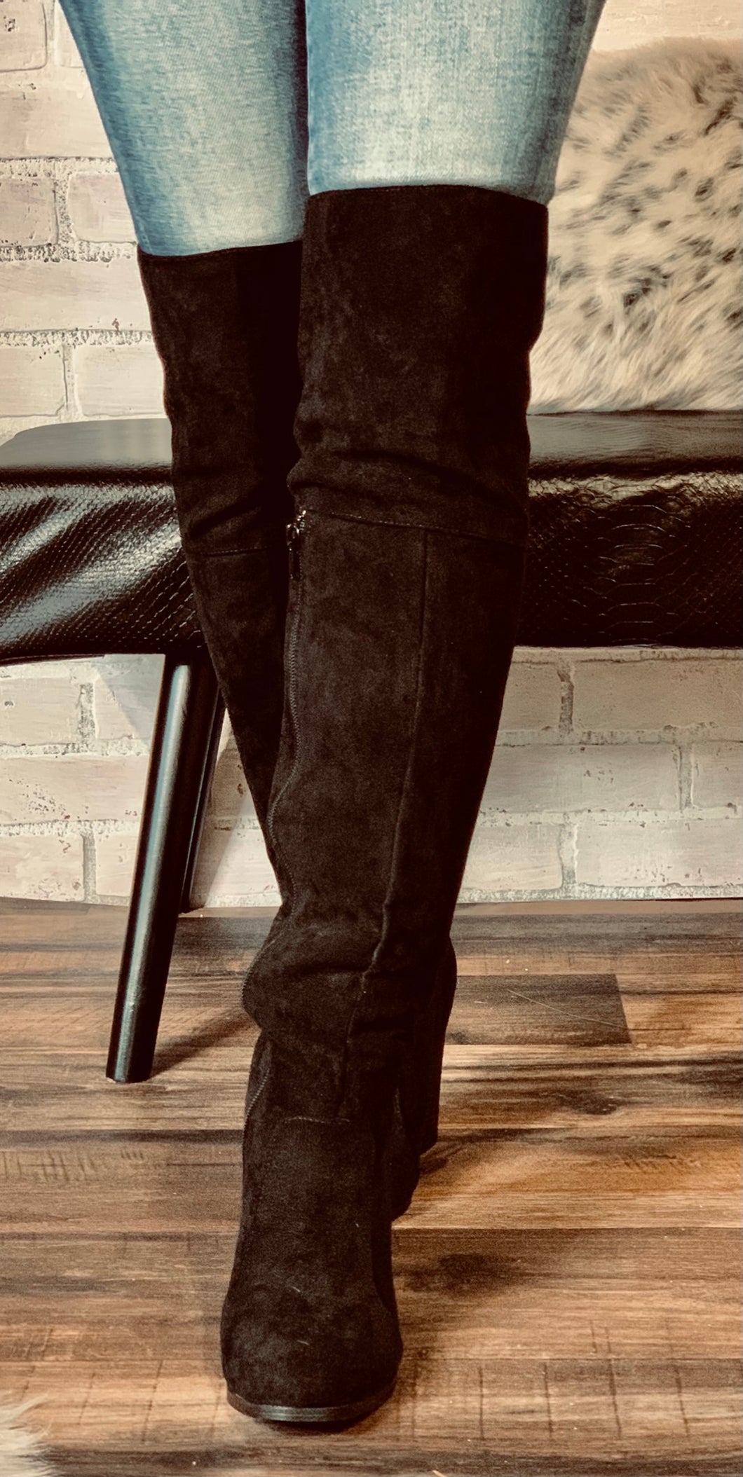 Chelsea Lace Back Wooden Heel OTK Boots