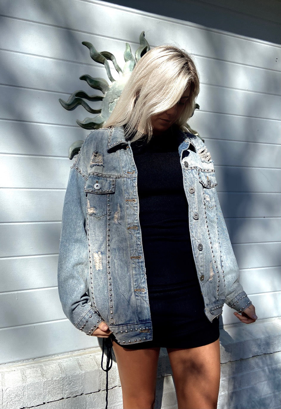 Only The Lonely Relaxed Fit Boyfriend Studded Denim Jacket