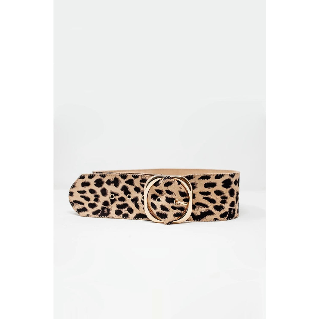 Orlo Leopard Print Round Buckle Belt
