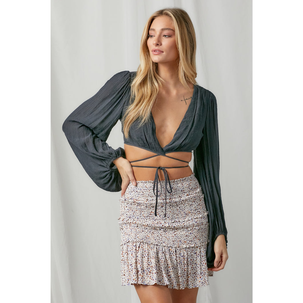 Secret Nights V-Neck Crop With Bubble Sleeves