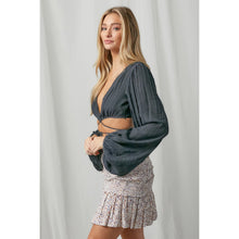 Load image into Gallery viewer, Secret Nights V-Neck Crop With Bubble Sleeves
