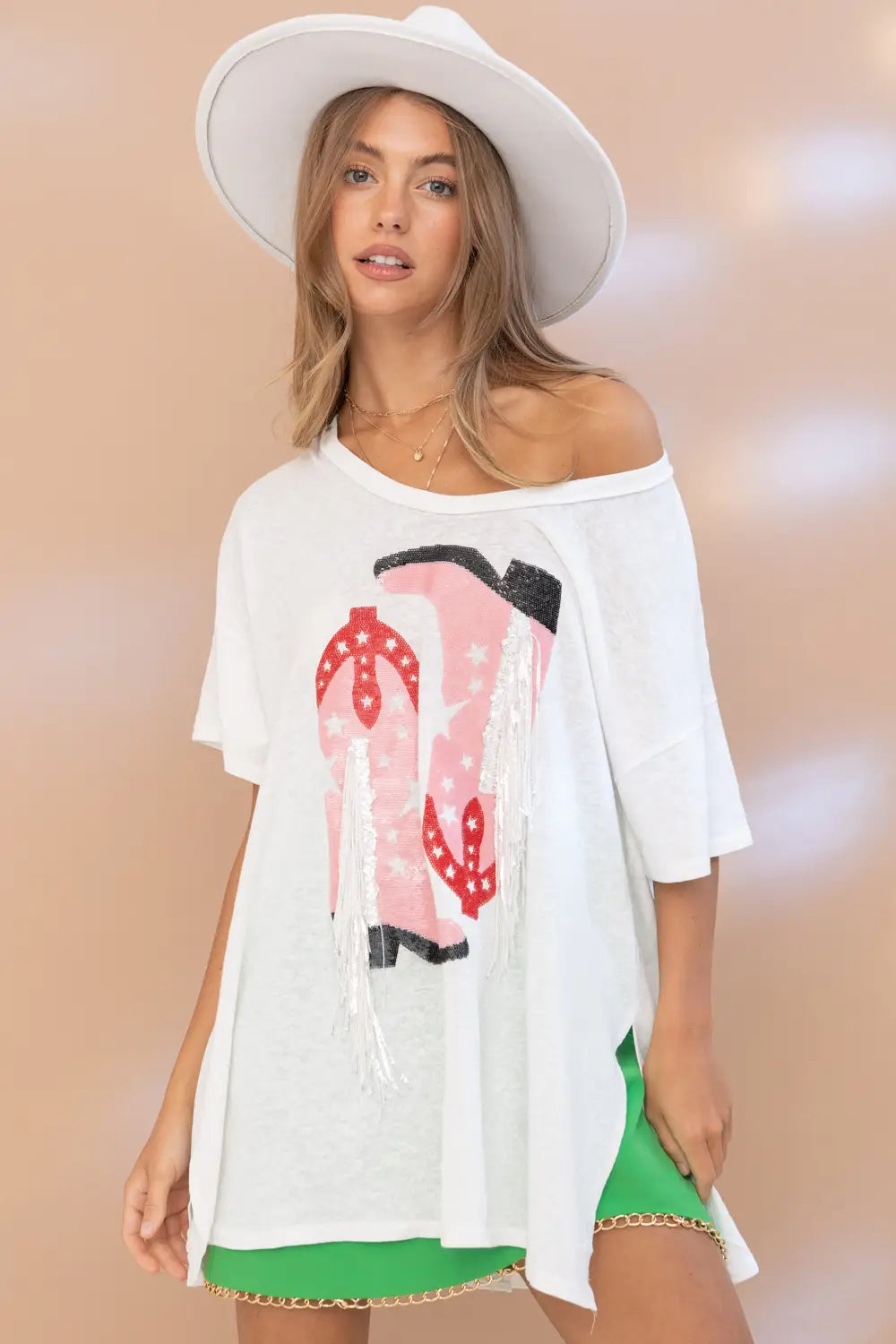 She's Country Sequin Fringe Western Boot Graphic Tee