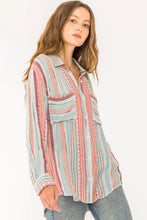 Load image into Gallery viewer, Emberly Multi Color Striped Textured Long Sleeve Shirt
