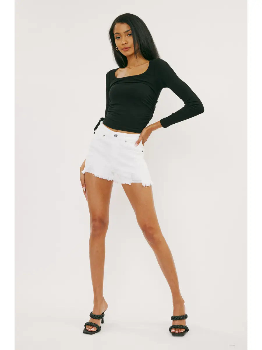 KANCAN Rhea High Rise Distressed White Shorts by KanCan