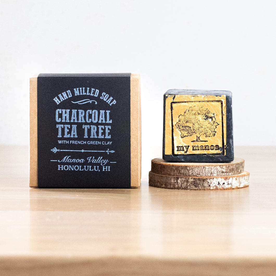 Hand-Milled Charcoal & Tea Tree 24K Gold Clay Soap Stone