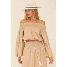 Load image into Gallery viewer, Thelma Off Shoulder Bell Sleeve Peasant Top
